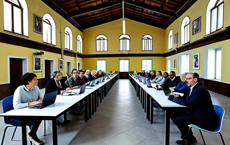 커뮤니티 내 자원 관리 및 분배 전략 - "A vibrant street scene in Mondragón, Spain, showcasing cooperative businesses and a thriving commun...
